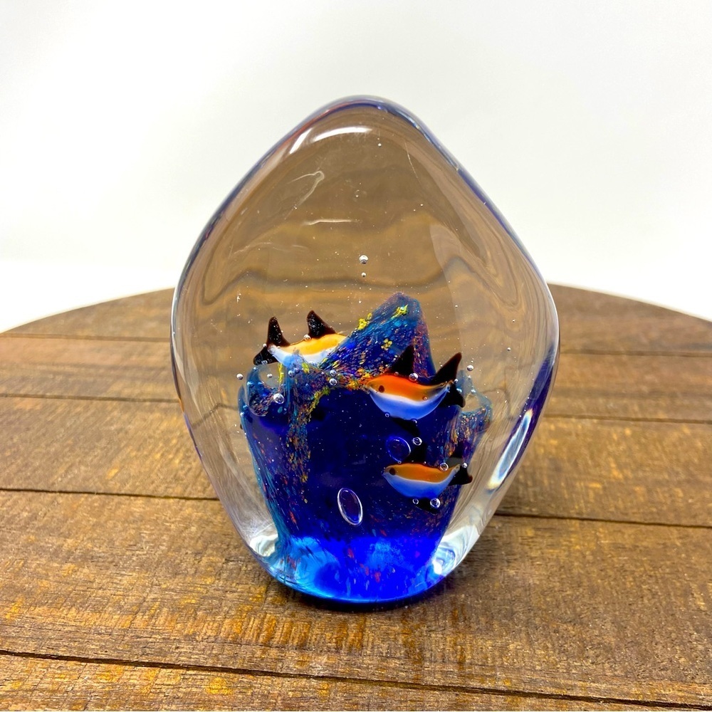 Very Beautiful Vintage Murano Aquarium Fish Cobalt Paperweight.